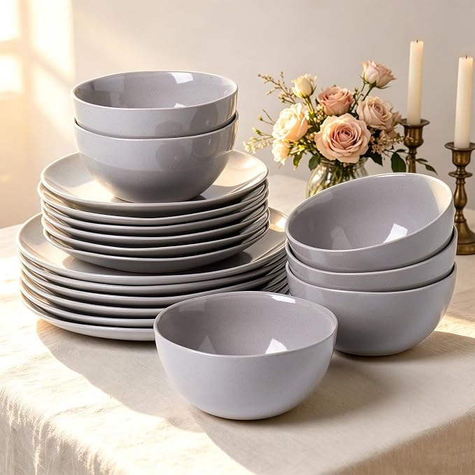 Dinnerware Sets for 4, 12 Pieces Stoneware Plates and Bowls Sets, Dishwasher&Microwave Safe,Modern Minimalist Tableware for Everyday Use, Gray