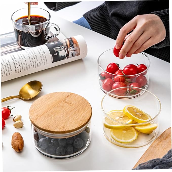 4pcs Multi-functional Glass Storage Jars with Bamboo Lids Stackable Canisters for Food Storage Salad Bowls and Meal Prep Heat Resistant and Versatile