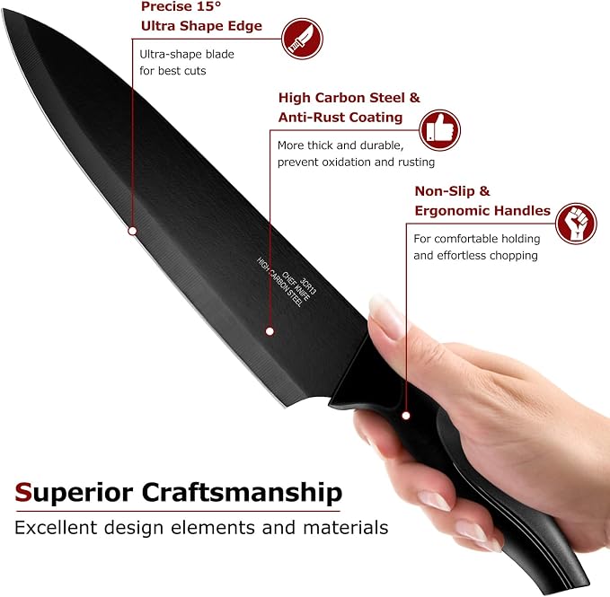 LIANYU Kitchen Utensils Set,29-Piece Cooking Tools and Sharp Knives,Stainless Steel Holder