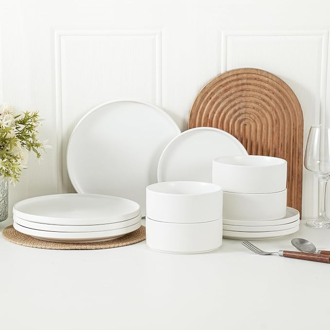 8 Inch Plates, Matte White, Set of 4 | Matte Glaze Stoneware, Microwave Safe, Dishwasher Safe, For Salads & Desserts