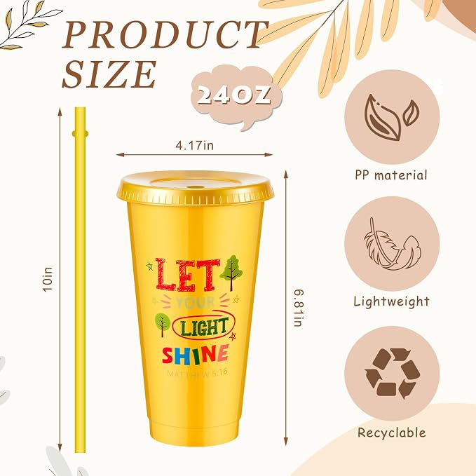 Uiifan 50 Pcs VBS Christian Cups for Kids Bulk, Reusable Plastic Tumblers with Lids and Straws, Bible Verse Cups for Sunday School, VBS, Church Events, Classroom Rewards, Kids Party (Multicolor)