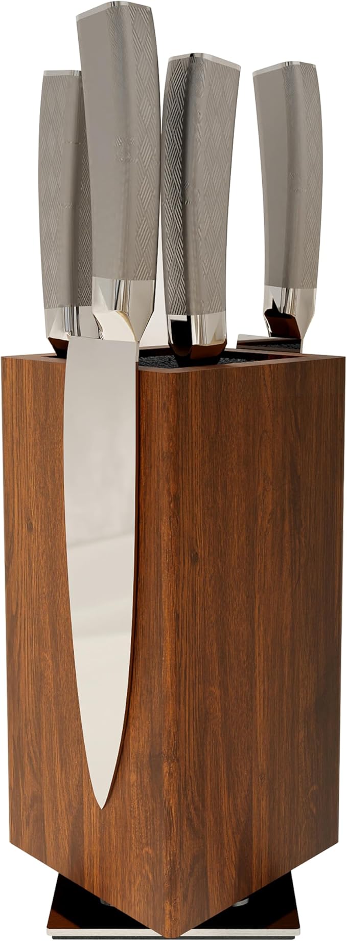 Brosisincorp 360° Rotating Magnetic Knife Block without Knives - Universal Holder for Counter Top with Removable Bristles, Acacia Wood
