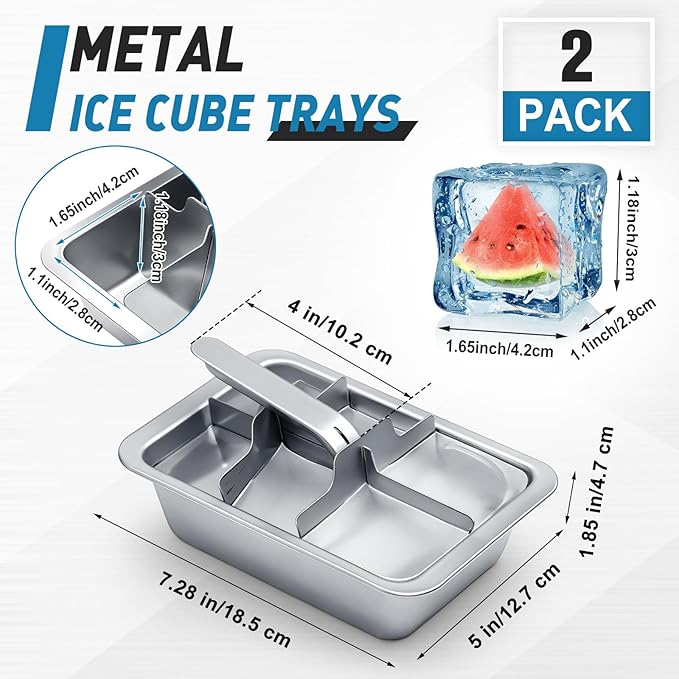 Yaocom 2 Pcs 6 Slot Stainless Steel Ice Cube Maker and Tray Ice Cube Tray for Bars Kitchens Levers Remove Cubes Easy Removal Metal Food Grade Freezer Molds for Food Juice Dishwasher Safe
