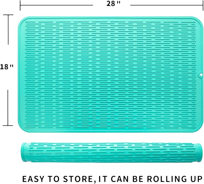 MicoYang Silicone Dish Drying Mat for Multiple Usage,Easy clean,Eco-friendly,Heat-resistant Silicone Mat for Kitchen Counter or Sink,Refrigerator or Drawer Liner Mint 3XL 28 inches x 18 inches