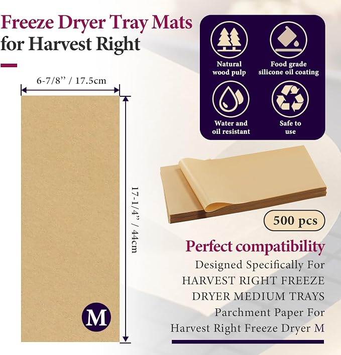 500 Packs Parchment Paper Sheets for Harvest Right Freeze Dryer - Harvest Right Freeze Dryer Accessories for Medium Trays, Parchment Sheets, Freeze Dryer Tray Mats for Harvest Right(17" x 6.8")