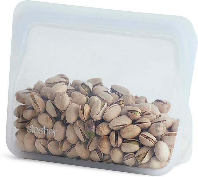 Stasher Silicone Reusable Storage Bag, Stand-Up Mini Bag, Reusable Freezer Bag, Microwave, Dishwasher, Oven Safe, Sous Vide, Eco Friendly, Food-safe Silicone Snack Bags, 56 oz, Clear | Reusable Food Bag
