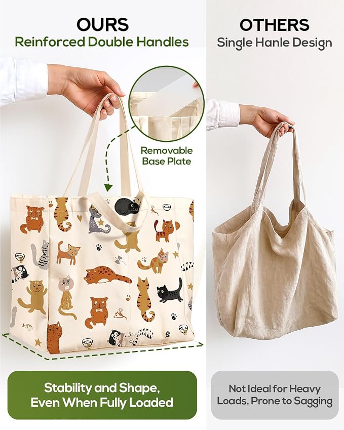 Miss Adola Large Canvas Grocery Tote Bag - Reusable Extra Large Shopping Shoulder Bags with 6 Inner Pockets & 2 Handle Strap