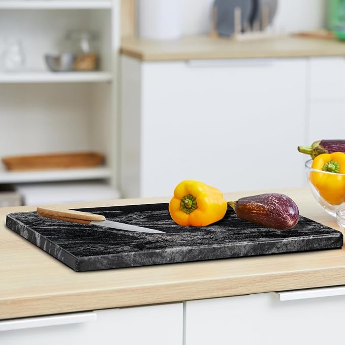 Black Marble Cutting Board for Kitchen, 12x20 Inch Marble Slab Pastry Board With Non-Slip Feet for Baking, Cheese, Charcuterie, Chocolate – Serving Tray Gift