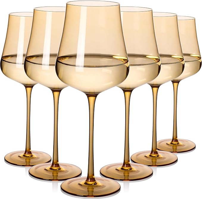 Amber Wine Glasses Set of 6-18oz Hand Blown Colorful Wine Glasses Unique Gift for Birthday,Wedding, housewarming