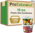16oz [100 set] Heavy Duty Plastic Deli Container | BPA-Free Food Storage with Airtight Leak‑Proof Lids | Microwave, Freezer & Dishwasher Safe – Stackable, Bulk Reusable Soup & Meal Prep Tub