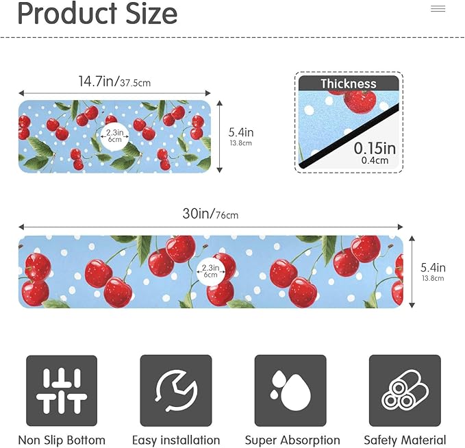 Kitchen Sink Splash Guard 1 PC 30 Inch Sink Faucet Mat Splash Guard for Bathroom Countertop Water Absorbent Foldable Cuttable Soft Washable Light Blue Dots Red Cherry