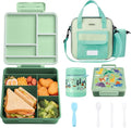 REDSHELL Bento Lunch Box for Kids Set, Leakproof Food Jar Pail with Insulated Bag, Toddler Snack Container Lunchbag for Girls Daycare, Back to School Lunchbox Kit, Includes Bottle Holder Strap, Green