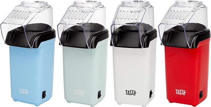 Tasty Hot Air Popcorn Popper, Healthy and Delicious Popcorn in Minutes, Fast and Easy-to-Use, Built-In Measuring Cup and Butter Warmer, 8 Cups, Blue