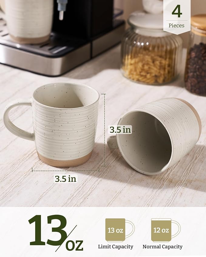 famiware Coffee Mugs Set of 4, 13 oz Mug Set, Ceramic Cup Set with Handle for Coffee, Tea, Cocoa, Milk, Constellation Series, Cream