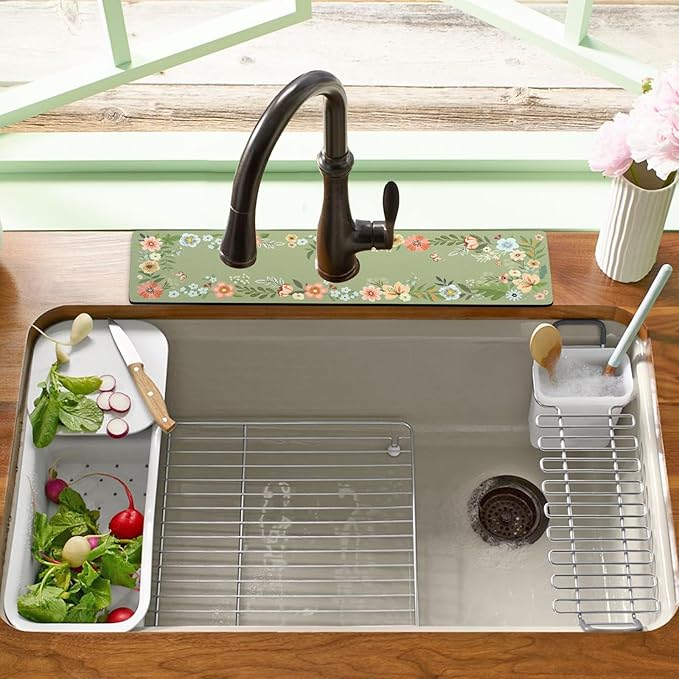 Sink Faucet Absorbing Mat, 2 Pack Drying Mat Around Faucet Sink Splash Guard Behind Faucet Sinkmat For Kitchen Bathroom Island Rv 24 * 5.5 Inch (60 * 14 cm)