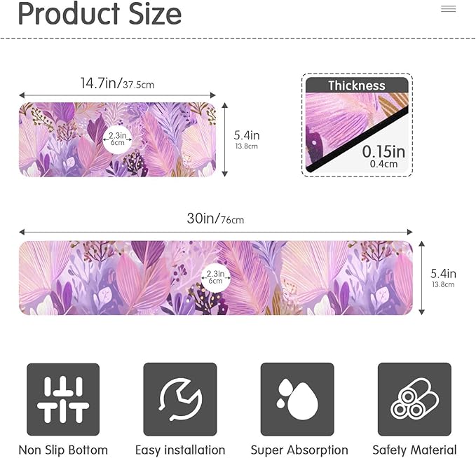 Kitchen Sink Splash Guard 2 PCS 30 Inch Sink Faucet Mat Splash Guard for Bathroom Countertop Water Absorbent Foldable Cuttable Soft Washable Boho Pink Leaf