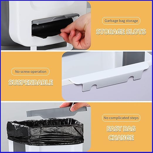 10l Wall-Mounted Kitchen Cupboard Trash Can, Collapsible Food Waste Bin for Cabinets, Ideal for Campervans, Bathrooms, and Motorhomes White