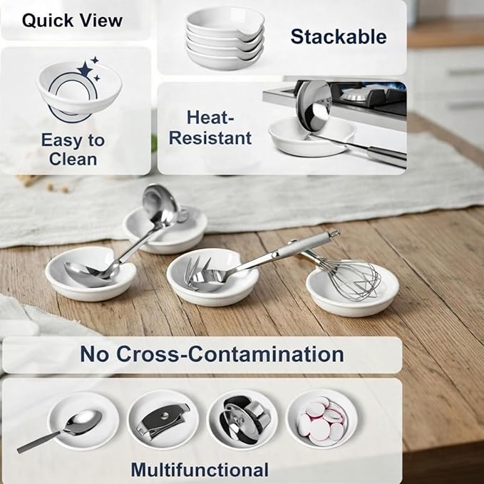 Irenare 8 Pcs Ceramic Spoon Rest for Stove Top, 3.74 Inch Porcelain Spoon Holder, Coffee Utensil Rest Heat Resistant Dishwasher Safe for Home Kitchen Accessories Gift(White)