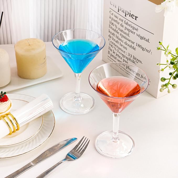 ZOMUIA Plastic Martini Glasses Set of 6, 10 oz Reusable Plastic Cocktail Glasses with Stem, Unbreakable Martini Glasses for Bar, Margarita, Whiskey, Tequila, Party, Poolside, Outdoors and More