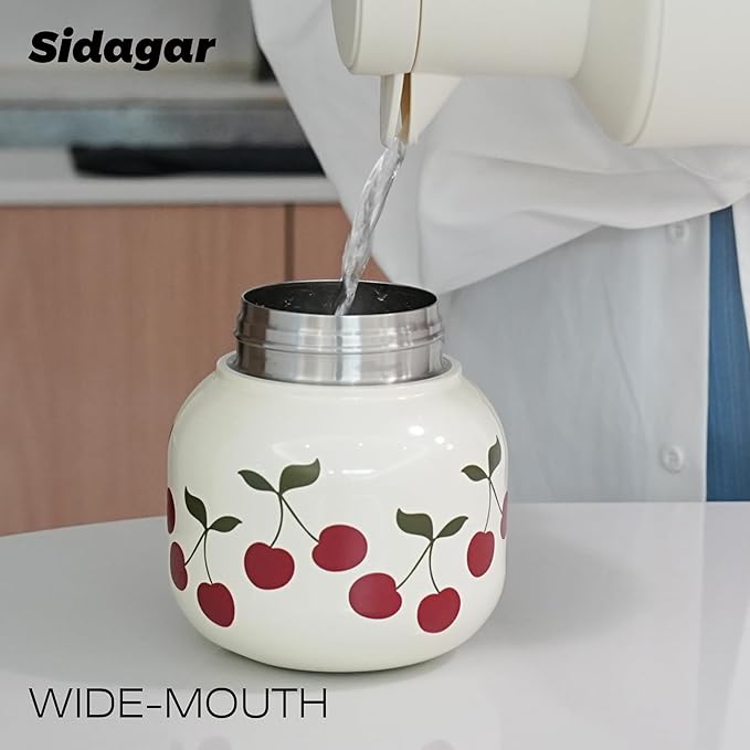 22 oz Tote Water Bottle with Straw and Carry Handle, Wide Mouth Vacuum Insulated Stainless Steel Tumbler, Travel Water Jug for Women Easy Carry, Cherry