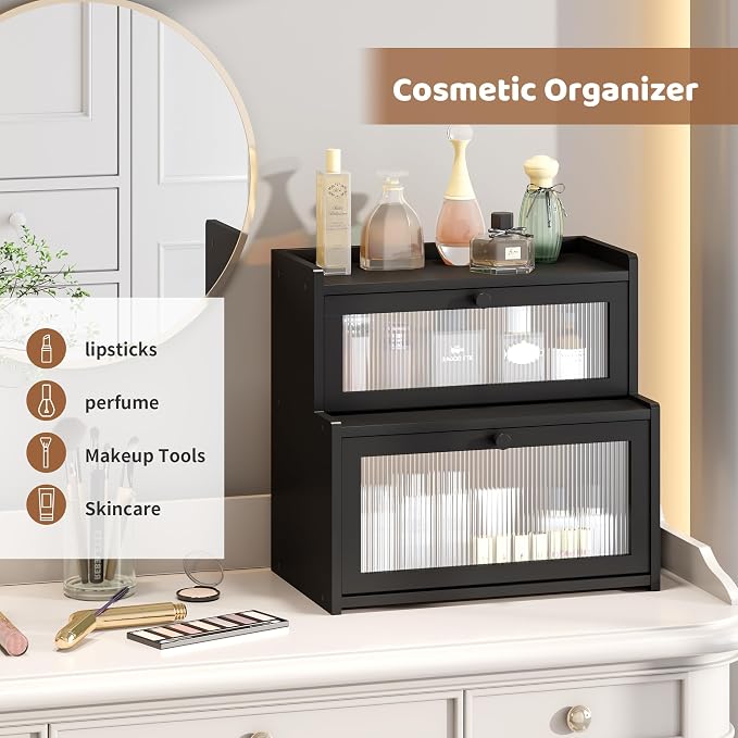 Bread Box for Kitchen Countertop Double Layer Large Corner Bread Box Capacity Bread Storage Bin Farmhouse Breadbox Container Organizer Cabinet Cupboard Black