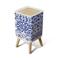 Small Trash Can with Lid Set 16 Tiles Azulejos Blue White Original Traditional Portuguese Spain Wastebasket with Press Cover Dog Proof Garbage Can Waste Bin for Kitchen Bathroom Nursery 2.6 Gallon