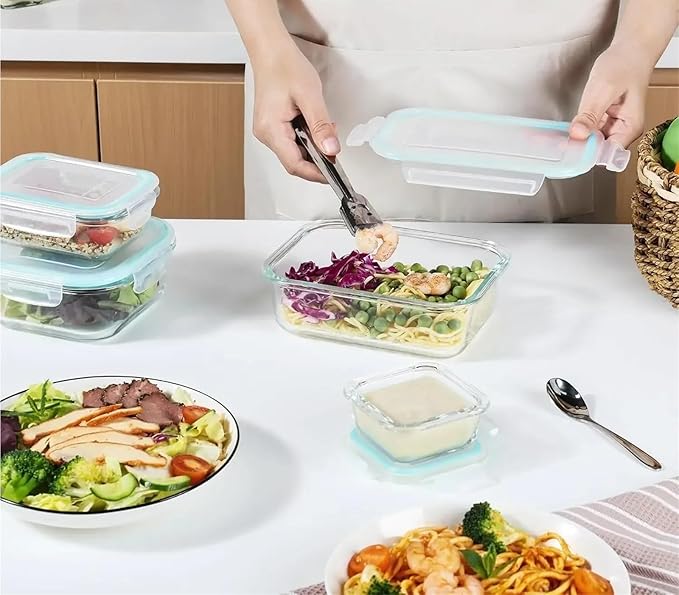 Glass Bento Lunch Box with Lid, Microwave and Dishwasher Safe Meal Prep Container for Office Food Storage(1040ml)