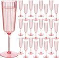 Jingmore 24 Pcs Plastic Ribbed Champagne Flutes With Stem, 6.4 oz Clear Vintage Disposable Champagne Glasses for Wedding Birthday Anniversary (Pink)