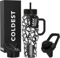 Coldest Tumbler with Handle and Straw - 100% Leak Proof Insulated Tumbler with Lid and Straw (3 Lids) - Stainless Steel Tumblers for Women & Men - Cup Holder Friendly Base, 36 oz (Ghosts)