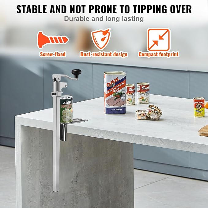 VEVOR Commercial Can Opener, Heavy-Duty Manual Tabletop Cans Opener for Cans Up to 15.75 in Height, Height-Adjustable Professional Can Openers Fixed with Screws, for Restaurant, Hotel, and Food Store