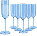 Plastic Champagne Flutes Set, 6oz Unbreakable Champagne Glasses Bulk, Shatterproof Reusable Mimosa Prosecco Sparkling Wine Cups for Wedding Party (Blue, 24pcs)