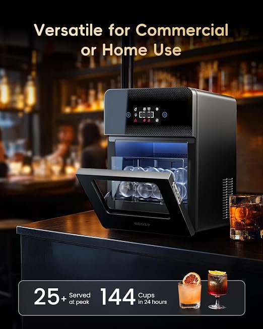 ecozy 2" Clear Ice Ball Maker Countertop with CrystalFlux Technology, 4 pcs in 40 Mins, 144 pcs/Day, Sphere Ice Maker with Enhanced Insulation, Automatic Water Supply, Self-Cleaning for Whiskey Bar