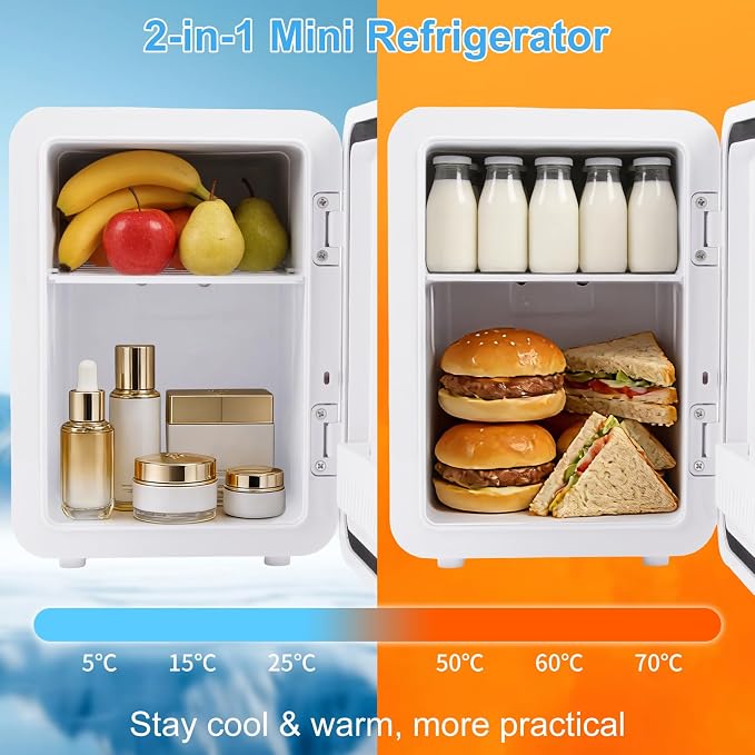 Mini Fridge, 6L/8 Can Portable Personal Refrigerator - Cooler and Warmer, Ideal for Car Use and for Skin Care, Cosmetics, Beverage, Food,Great for Bedroom, Office, Dorm