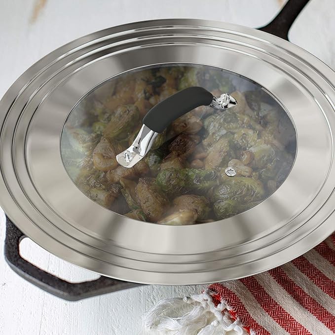 15 inch Large Universal Lid for 11-15" Pans Pots, Stainless Steel Pan Lid Cover for 11 12 13 14 15 In Cast Iron Skillets Frying Pans Woks