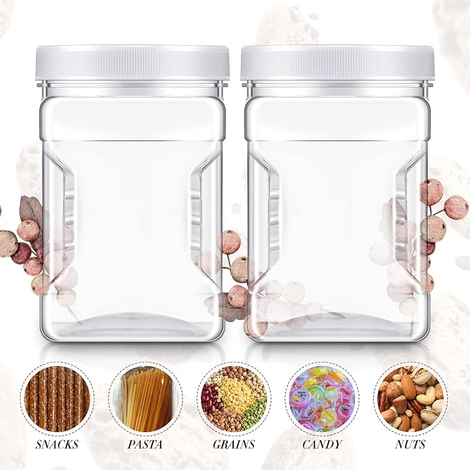 Gerrii 36 Pcs 27 Oz Plastic Storage Jars with Lids, Clear Wide Mouth Square Plastic mason Containers, Paint Storage Containers with Easy Grip Handles, Reusable Wide Mouth Canisters