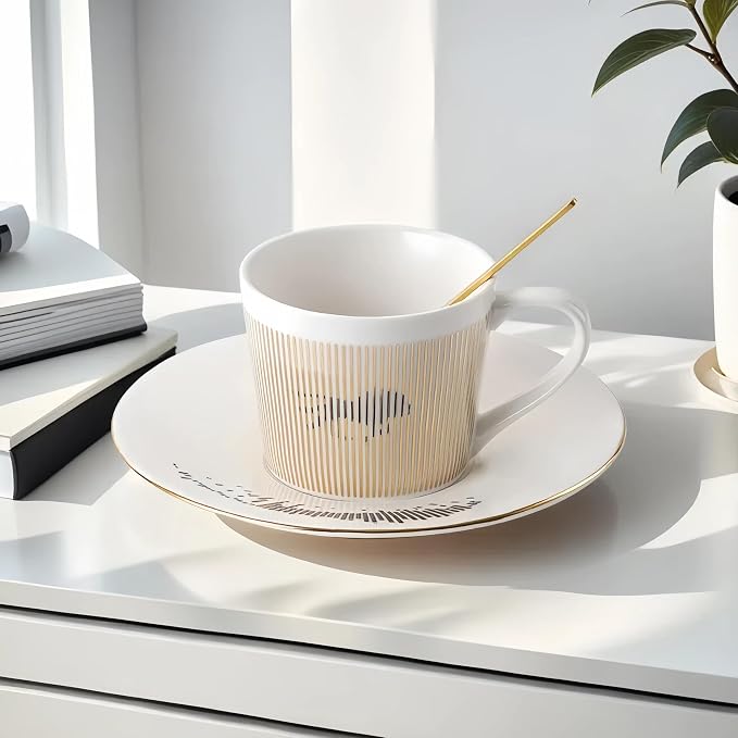 Old Craftsmen's Coffee Cup and Saucer Sets 8.45oz Unique Dynamic Mirage Reflection Tea Cup Luxury Porcelain Mirror Ceramic Mug Gifts for Cappuccino Espresso 250ml Lion
