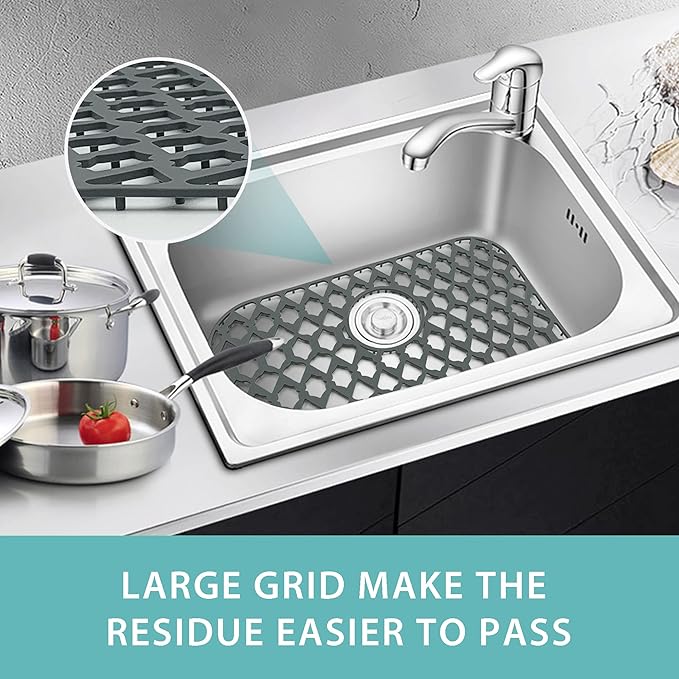 SAMSIER Silicone Sink Protectors Mats (13x11 & 14x12 & 16x12 & 18x16 & 19x14 & 21x16 & 22x13 & 25x16 & 26x14 & 28x14 & 30x16) for Bottom of Kitchen Sink (19”x14”, Rear Drain)
