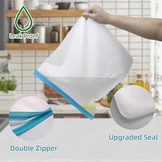 Reusable 2 Gallon Freezer Bags, Reusable Freezer Bags 2 Gallon Capacity 13"x15.6", Leakproof BPA Free Food Storage Bags for Marinate Meats, Vegetables, Home Organization (Multicolor 8 Pack)