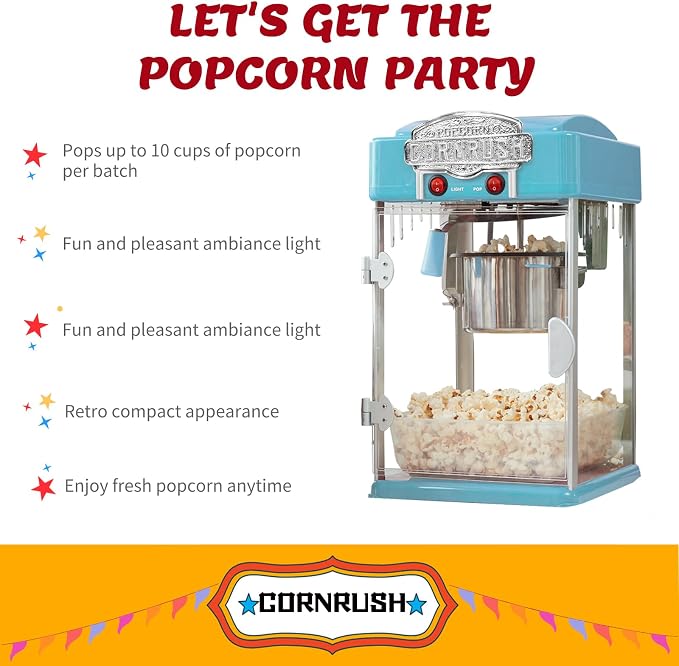 Popcorn Popper Machine-4 OZ Vintage Professional Popcorn Maker Theater Style with Nonstick Kettle Warming Light and Serving Scoop. (Blue)