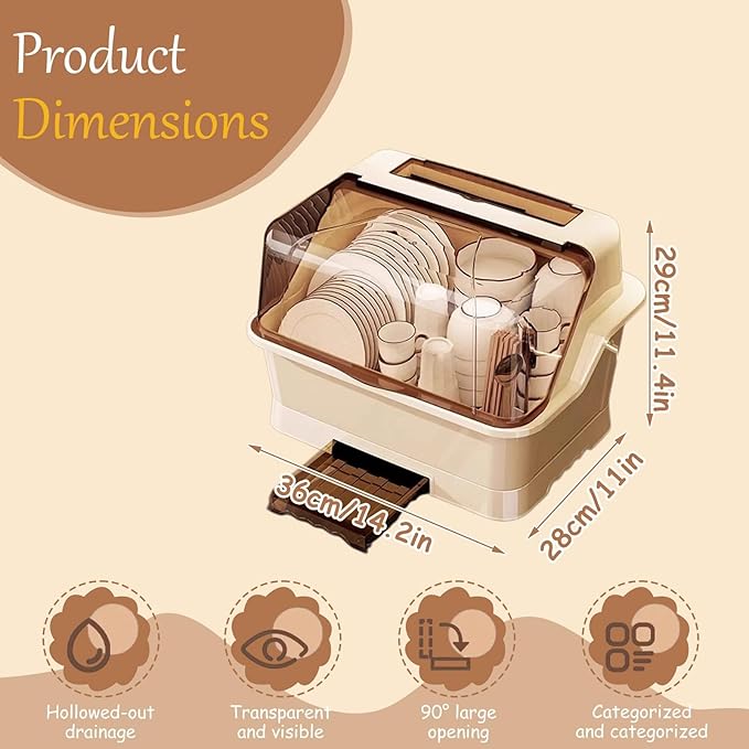 Countertop Dish Storage Cabinet, Over Sink Dish Drainer Drying Rack with Cover, for Plates,Bowls & Cutlery(White,14.2 * 11 * 11.4in)