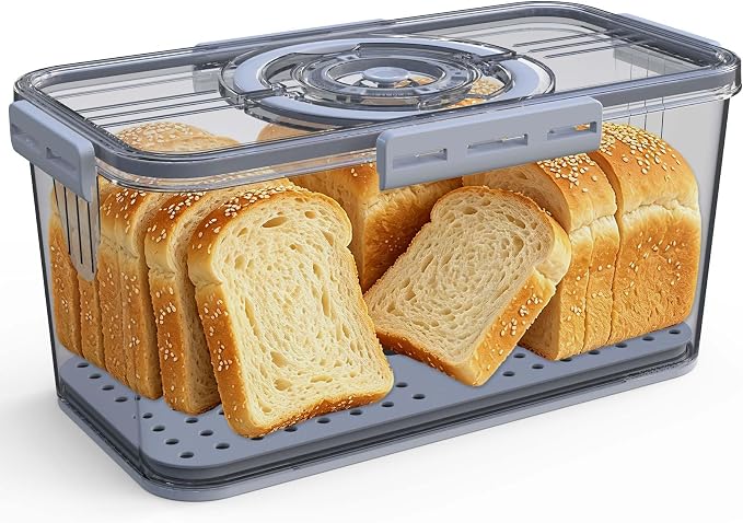 Bread Box with Lid and Handle,Airtight Bread Storage Container with Time Recording,Bread Keeper for Homemade Toast, Bagel, Portable bread boxes for Camping & Outdoor Travel,Not dishwasher safe