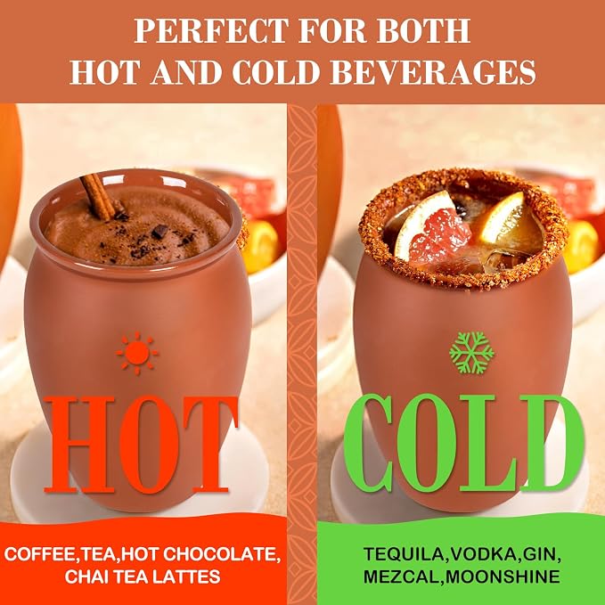 FirstGift 12-Pack Cantaritos de Barro Mexicanos – 12 oz Handmade Clay Cups for Margaritas, Taco Tuesday, Mexican Fiesta (Dishwasher & Microwave Safe)