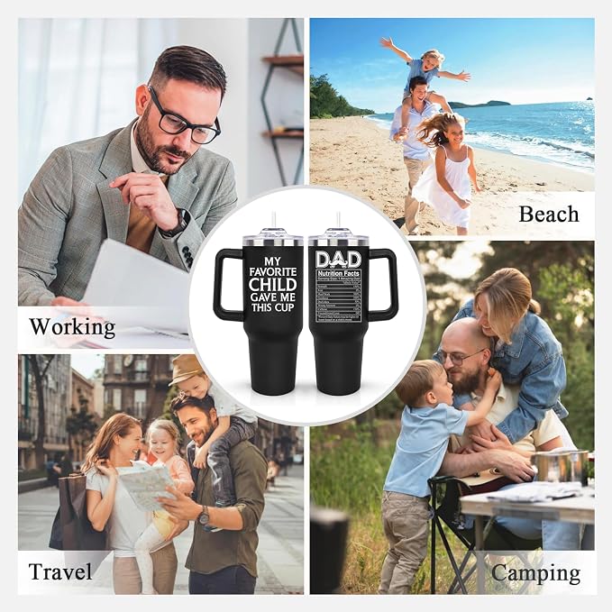 LHSCVUFASC Birthday Gifts for Dad from Daughter, Son, Kids - Father's Day Christmas Gift for Him, New Papa Daddy Stepdad Father Husband Gift- 40oz Stainless Steel Tumbler with Lid and Straw