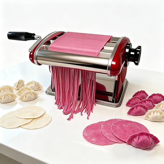 Manual Pasta Maker Machine - Noodle Machine Dough Roller Hand Crank,No Disassembled-2/4mm Width Noodle/0.3-5mm Thickness Dough