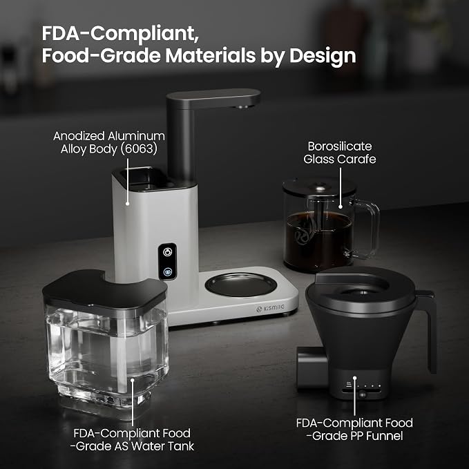 Kismile SCA-Certified 8 Cup Drip Coffee Maker, Pour Over Coffee Machine with 3s Instant Heat 197–205℉, Adjustable Flow Control, Removable Water Tank, Deep Cold Brew & 40 Min Keep Warm (Pearl White)