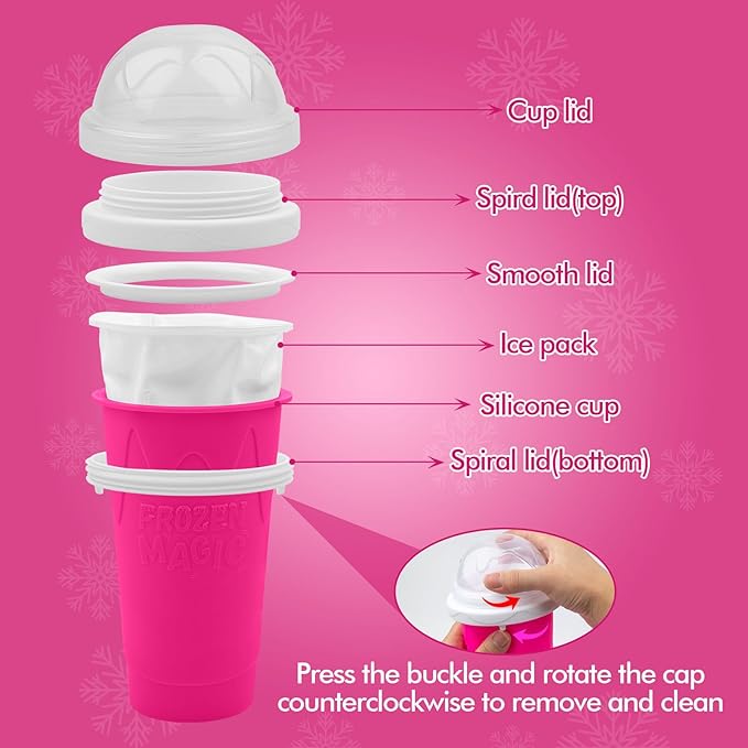 2PCS Slushie Maker Cup, Quick Frozen Magic Cups for Homemade Milk Shake Ice Cream Maker, Double Layer Squeeze Slushy Maker Cup, Birthday Gifts for Mother Father,Kids,Friends,Family (Blue+Pink)