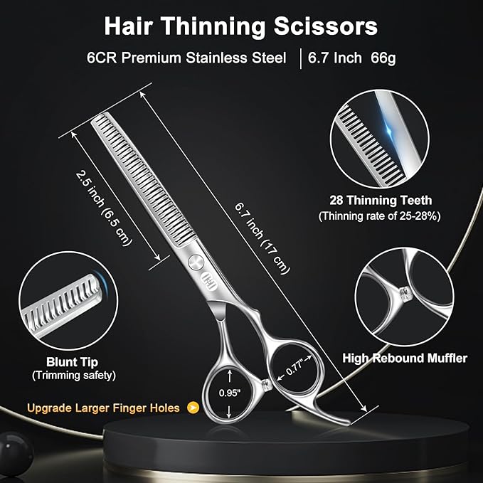CIICII Hair Cutting Scissors Shears Kit, Professional Barber Haircut Scissors Set (6.7 Inch Hair Beard Hairdressing Trimming Haircutting Thinning Shears) for Men Women Hairdresser Home Salon (Silver)