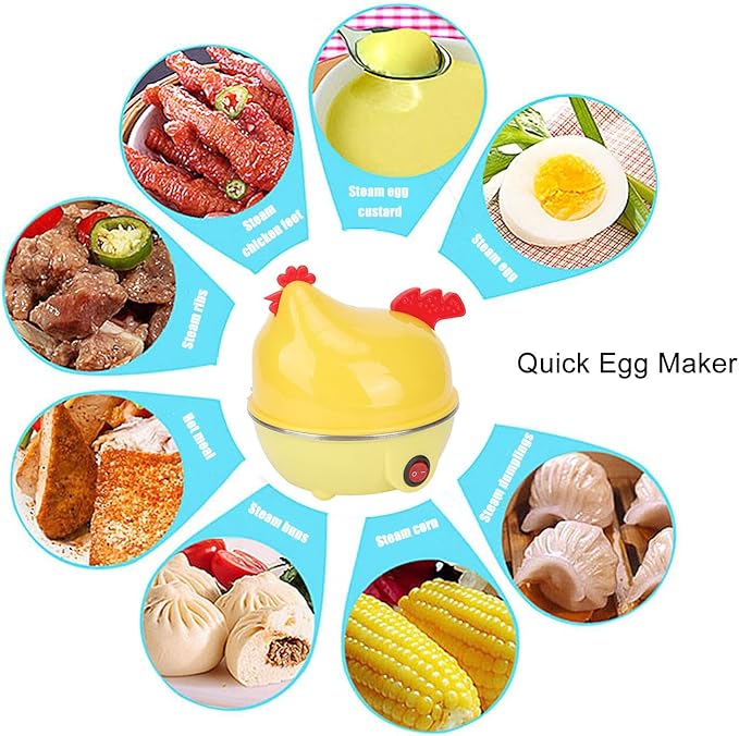 HYWHUYANG Rapid Egg Cooker, Electric Egg Cooker, Chicken Shape, Automatic Shut Off, Mini Breakfast Machine, Kitchen Gadgets For Boiled Eggs (Yellow, US Plug 110V)