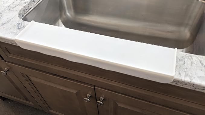 SiliProducts SiliSink XL Silicone Edge Guard for Kitchen Sink - Fits 3.75” - 4” Wide - The Original Silicone Sink Edge Protector with Sponge Caddy - Splash Guard, 20” White