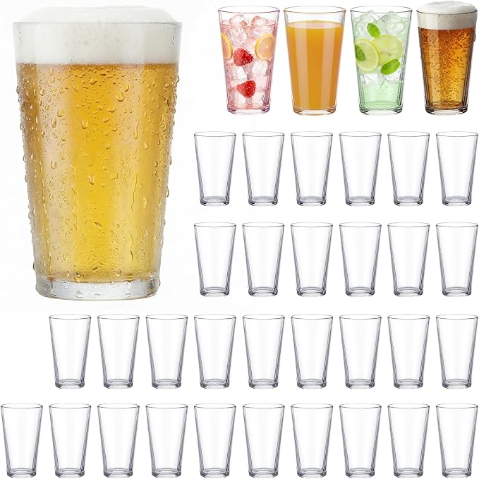 Patelai 36 Set Pint Beer Glasses Set 16 oz Pint Glasses Drinking Made for Beverages, Juice, Cocktail, Highball Drinking Tumbler Glass Design for Home Dining, Bars, Pubs and Parties & Dishwasher Safe